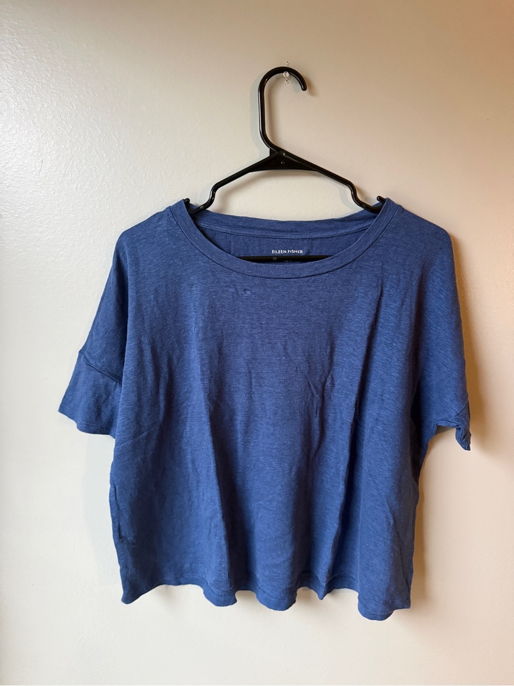 Eileen Fisher Blue Linen Blend Relaxed Boxy Short Sleeve Top Womenās XS